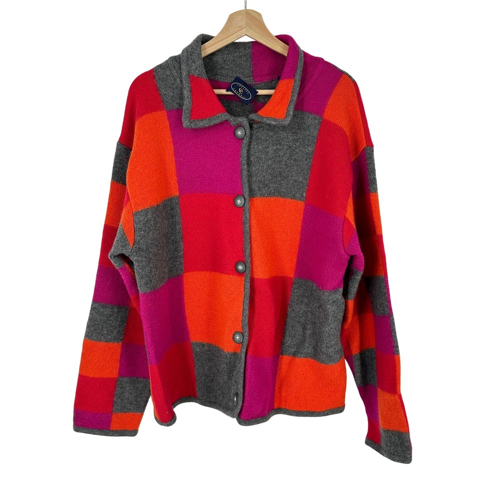 Chelsea Campbell Colorblock Patch Wool Cardigan Sweater Jacket Womens‎ Size L